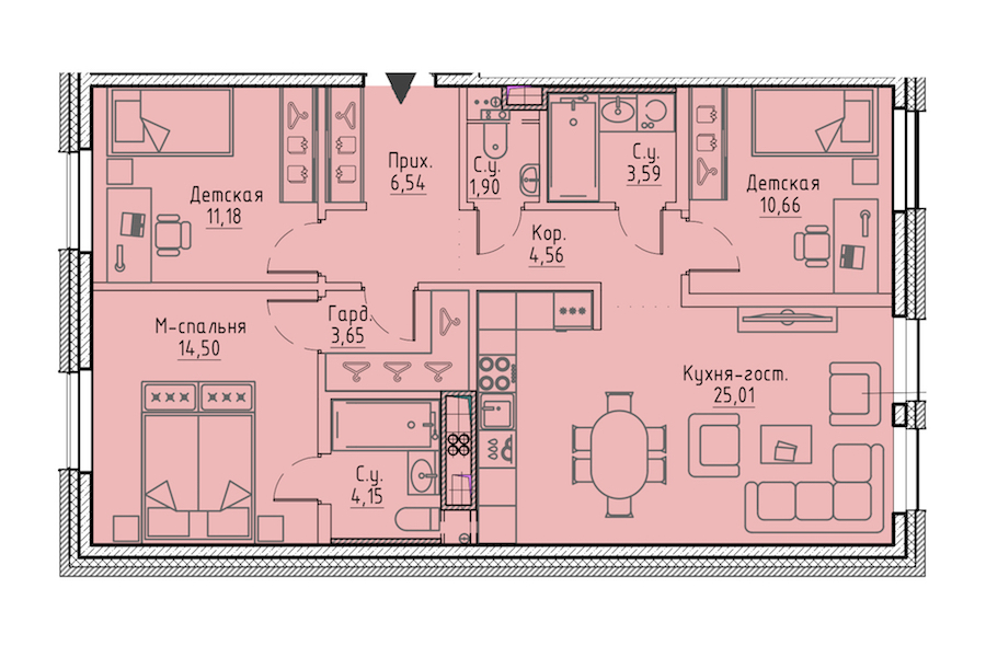 3-комнатная квартира 85.74 м², 6/6 эт., ЖК «LEGENDA Сампсониевский 32»